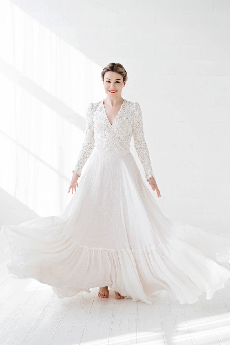 Olivia - cotton and linen wedding dress / rustic wedding dress / barn wedding dress / country bride / linen bridal down / eco wedding dress image 10