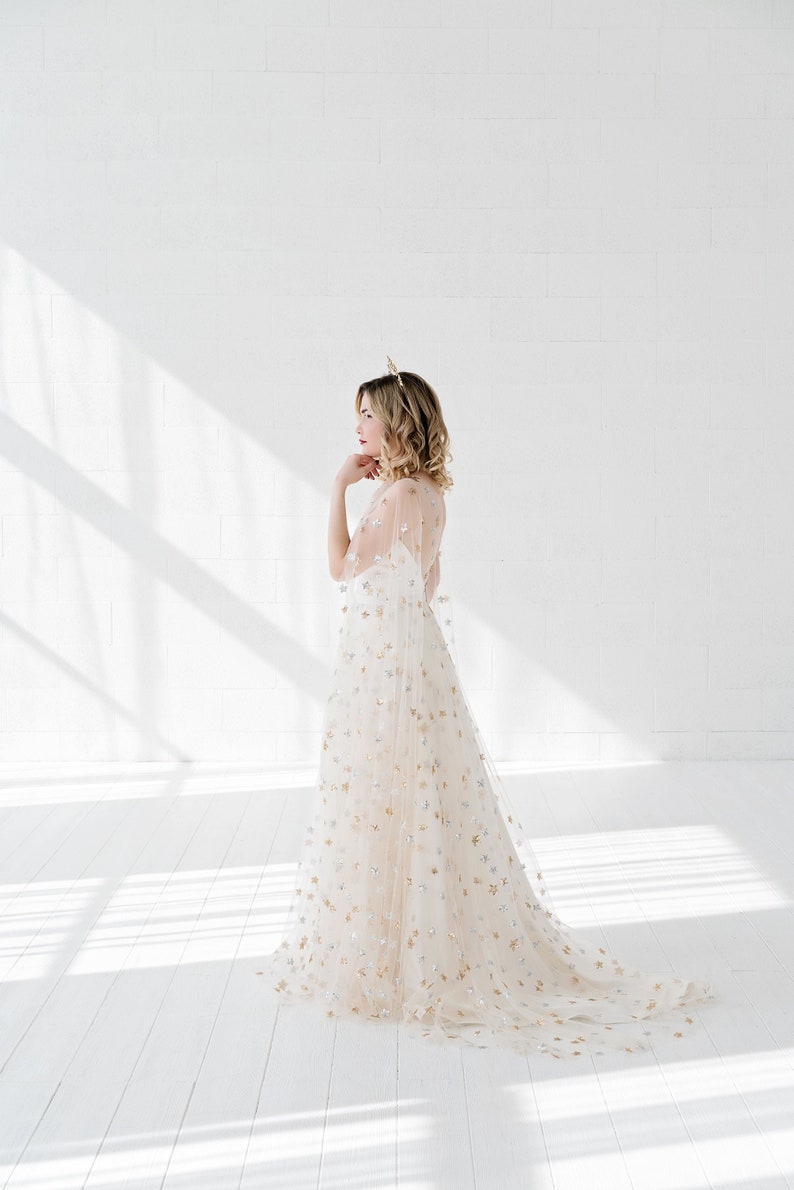 Estelle - celestial wedding skirt / bridal skirt with silver and gold sequin stars / unique wedding skirt in cream star tulle image 7