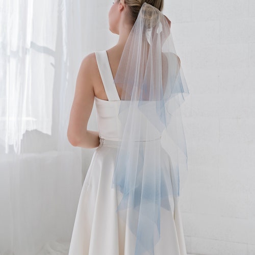 Rivière - voile mouchoir avec pointes ombrées colorées teints sur mesure / voile double épaisseur / quelque chose de bleu voile de mariée / voile de mariage ombre