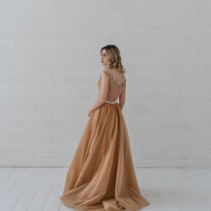 Millaray - Sparkly Gold Glitter Wedding Dress / off the Shoulder Illusion Bridal Gown / Nude