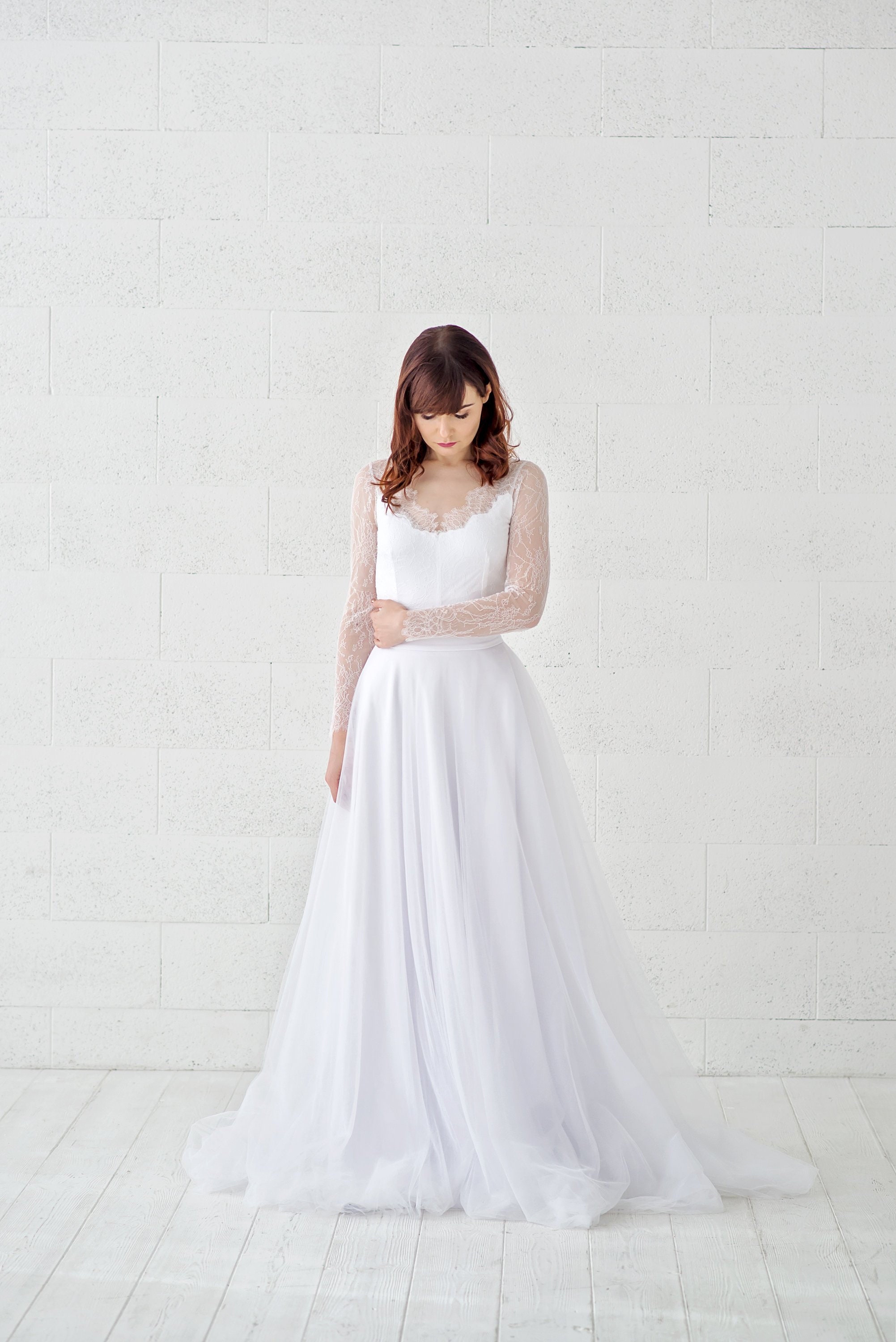 Yona - bridal lace bodysuit and flat tulle skirt - two piece wedding