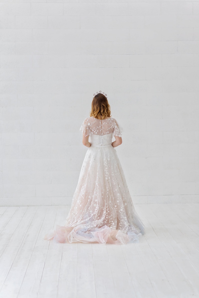 bridal overskirt with stars celestial overskirt detachable bridal train detachable overskirt celestial bridal accessory Celeste