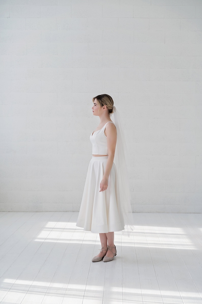 Josephine short wedding dress / simple bridal gown / courthouse wedding dress / sweetheart wedding dress / wedding crop top and skirt image 3