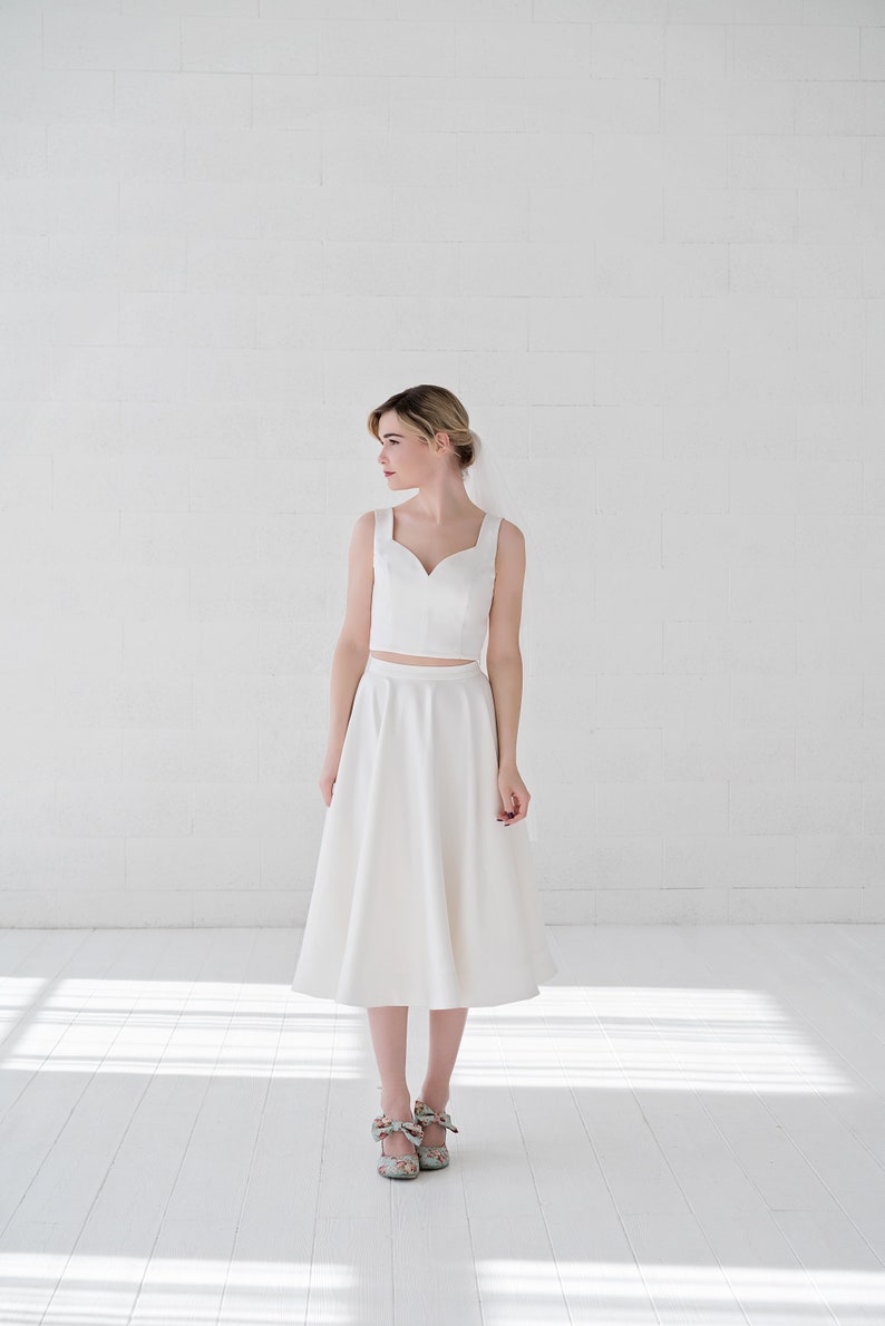 Josephine short wedding dress / simple bridal gown / courthouse wedding dress / sweetheart wedding dress / wedding crop top and skirt image 5