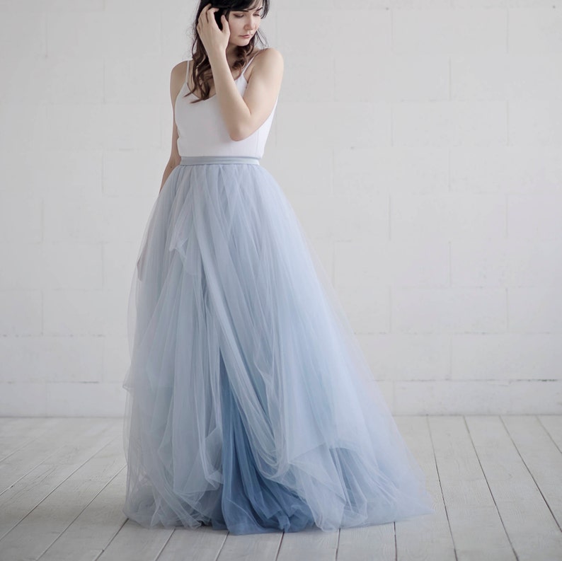 Nora ombre bridal skirt / tulle wedding skirt / tulle bridal skirt / dusty blue bridal skirt / custom ombre dyed tulle floor length skirt image 7