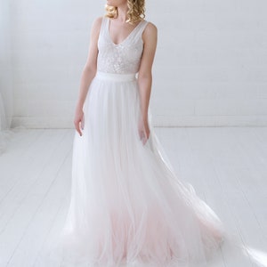 Helene very romantic bridal tulle skirt with a subtle dip dyed ombre bottom / touch of color wedding skirt / softest tulle wedding skirt image 8