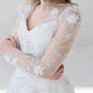 June long sleeves bridal cover up with 3D flowers image 3