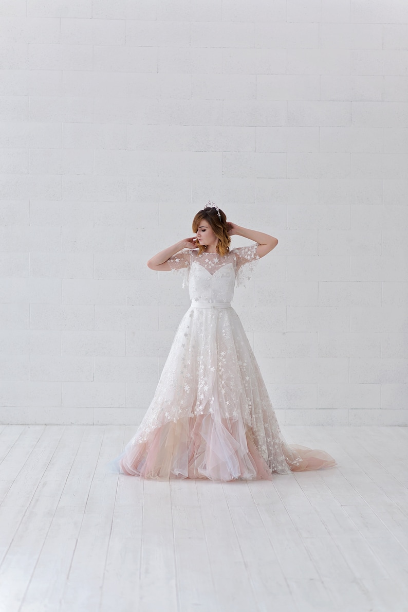 bridal overskirt with stars celestial overskirt detachable bridal train detachable overskirt celestial bridal accessory Celeste
