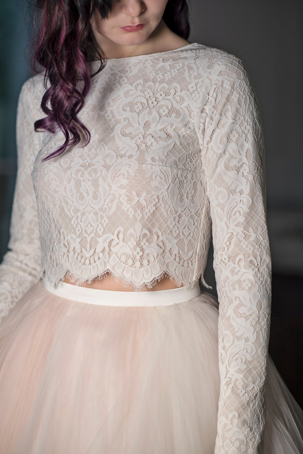 Magnolia Bridal Crop Top / Long Sleeve Crop Top / Lined Bridal Top