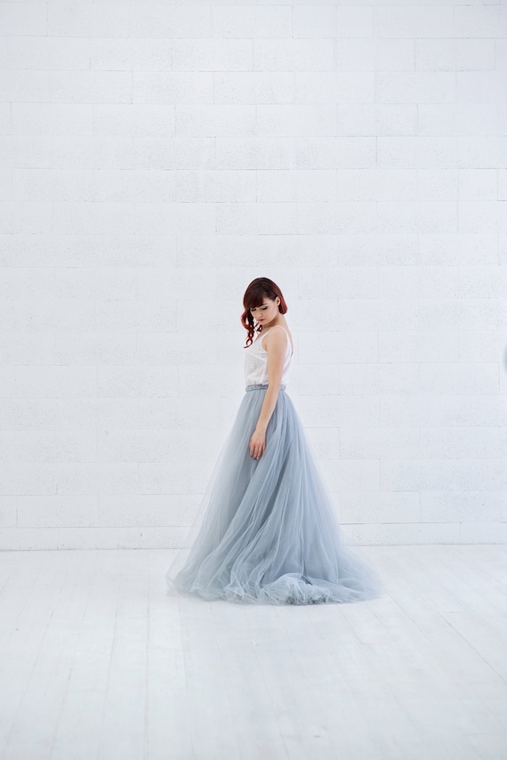Cora Grey Blue Tulle Wedding Skirt Custom Hand Dyed Tulle Skirt Layered Tulle Skirt Bridal Tulle Skirt With a Waistband Braid Detail Etsy Canada