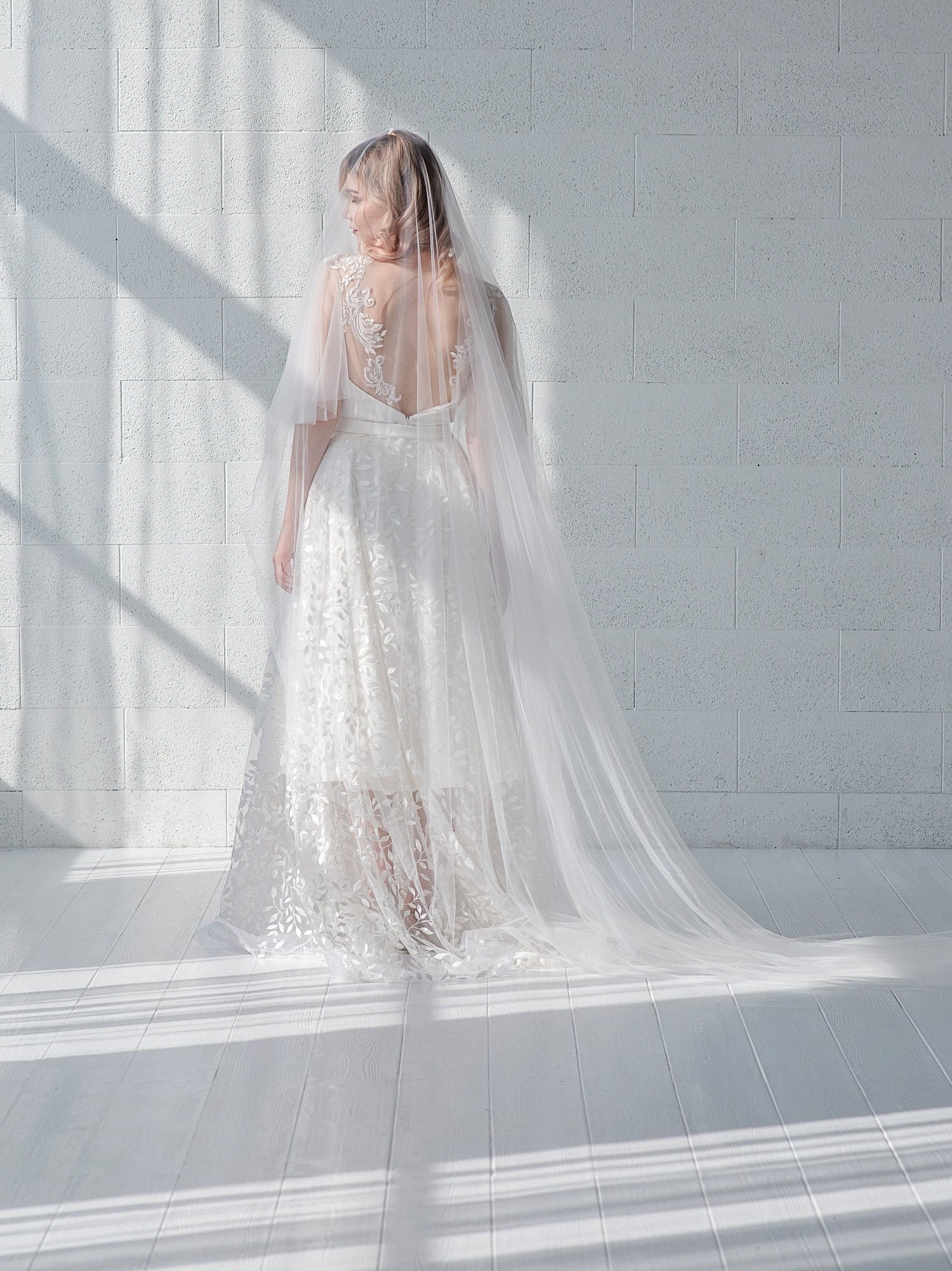 Willow - bridal lace overskirt with leaf pattern