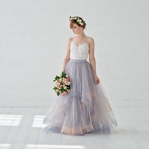 Eleonor - unique wedding dress / two piece bridal gown / horsehair wedding dress / grey wedding dress / illusion neckline lace bridal gown image 5