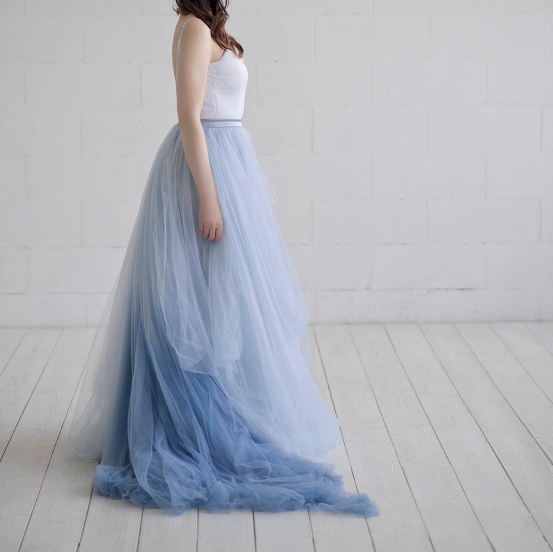 Nora ombre bridal skirt / tulle wedding skirt / tulle bridal skirt / dusty blue bridal skirt / custom ombre dyed tulle floor length skirt image 6