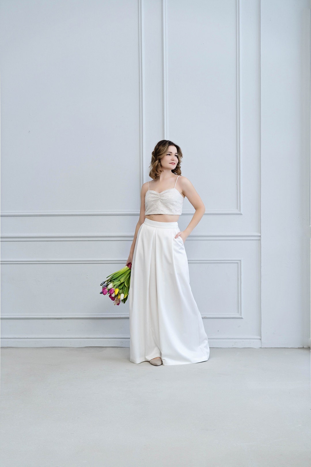 Ines pantaloni palazzo pantaloni da sposa o da cerimonia da
