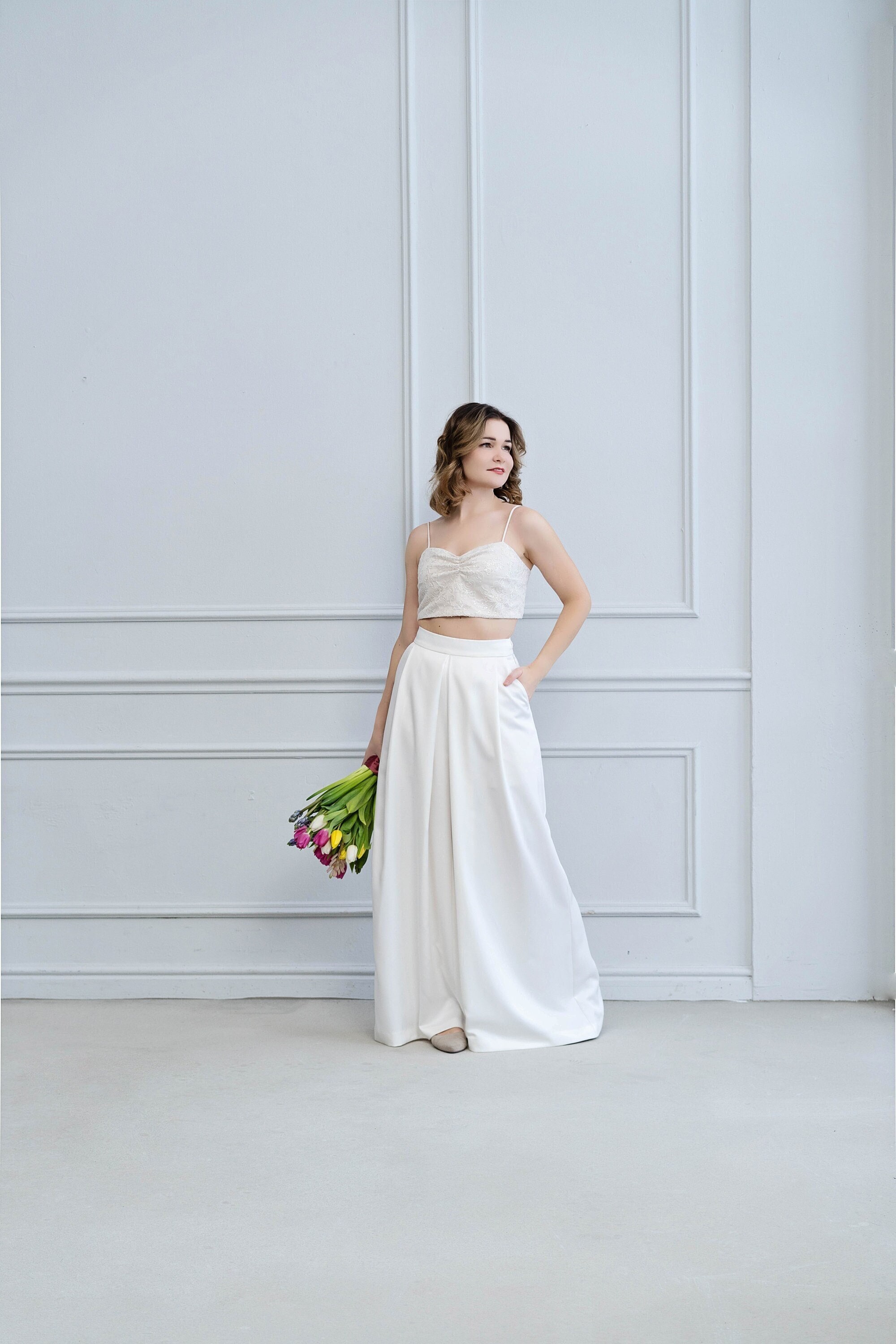 White Flare Jumpsuit With Wide Pants And Beaded Belt Chic Sweetheart  Strapless Corset Bridal Dress For Country Weddings And Formal Events From  Chicweddings, $105.41 | DHgate.Com
