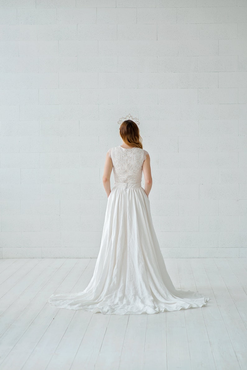 Rhea linen wedding skirt / barn wedding style skirt / natural bridal skirt / bohemian wedding skirt / boho bridal skirt with pockets image 5
