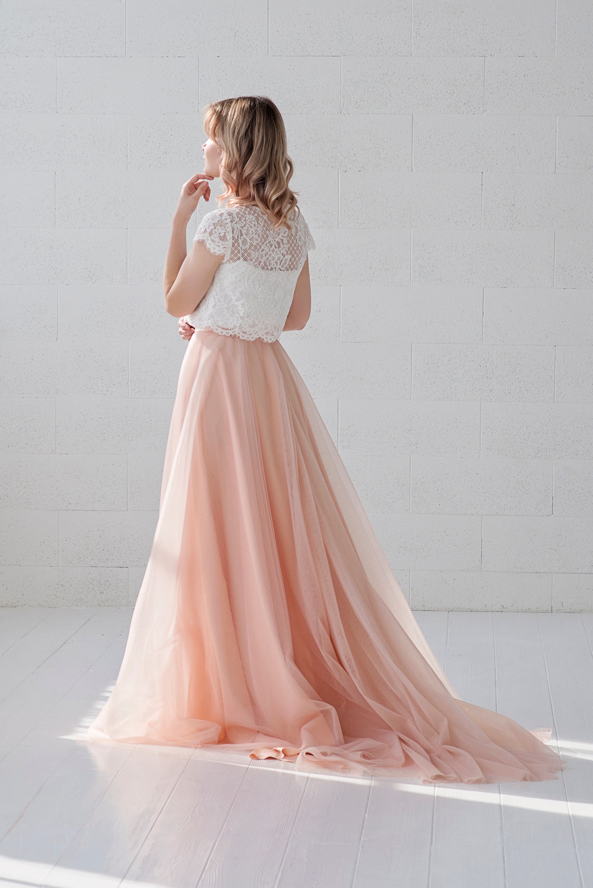 Morgana Rose Gold Peony Bridal Skirt / Slim Tulle Wedding Skirt
