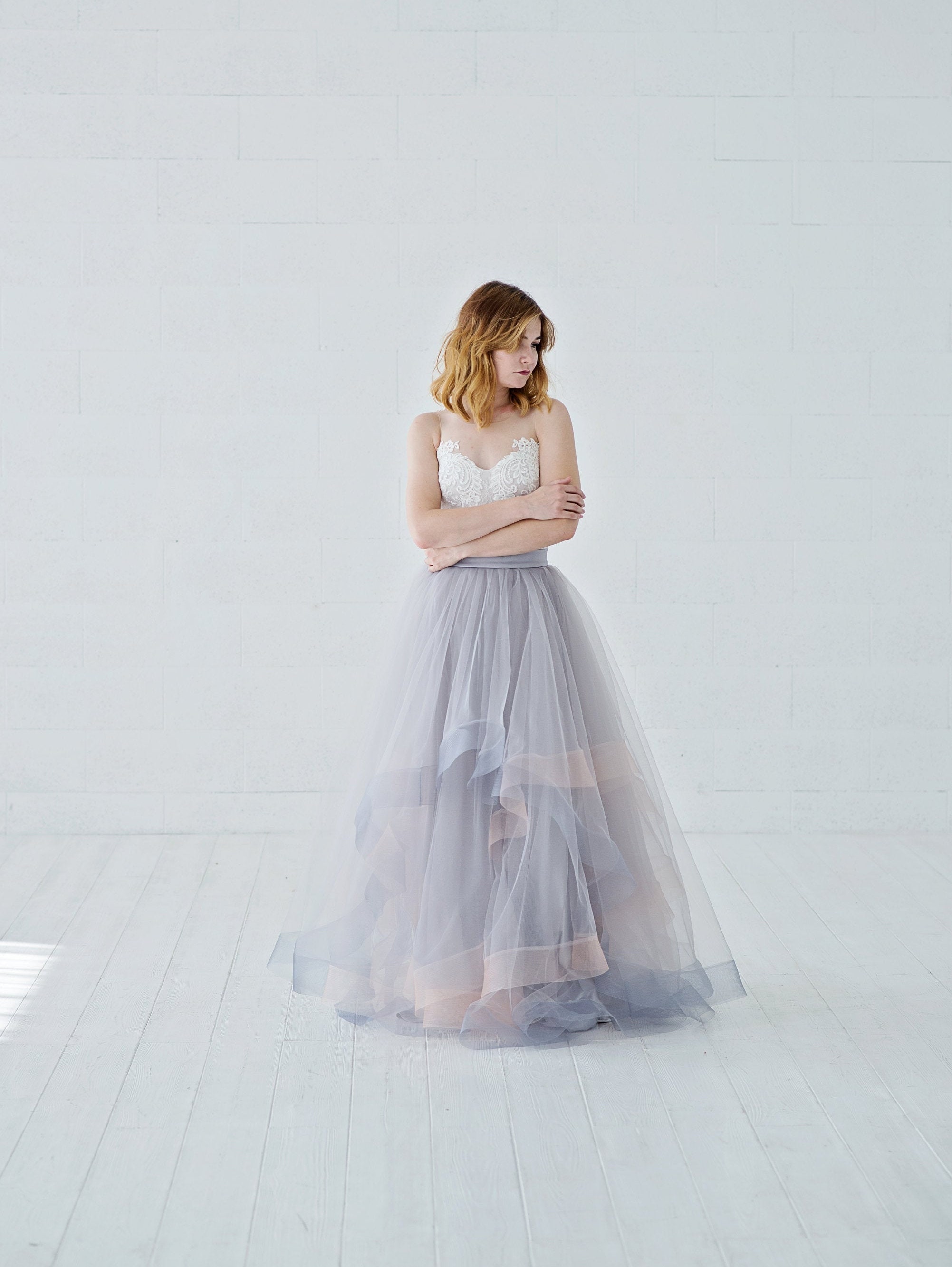 Eleonor tulle wedding skirt with horsehair braid