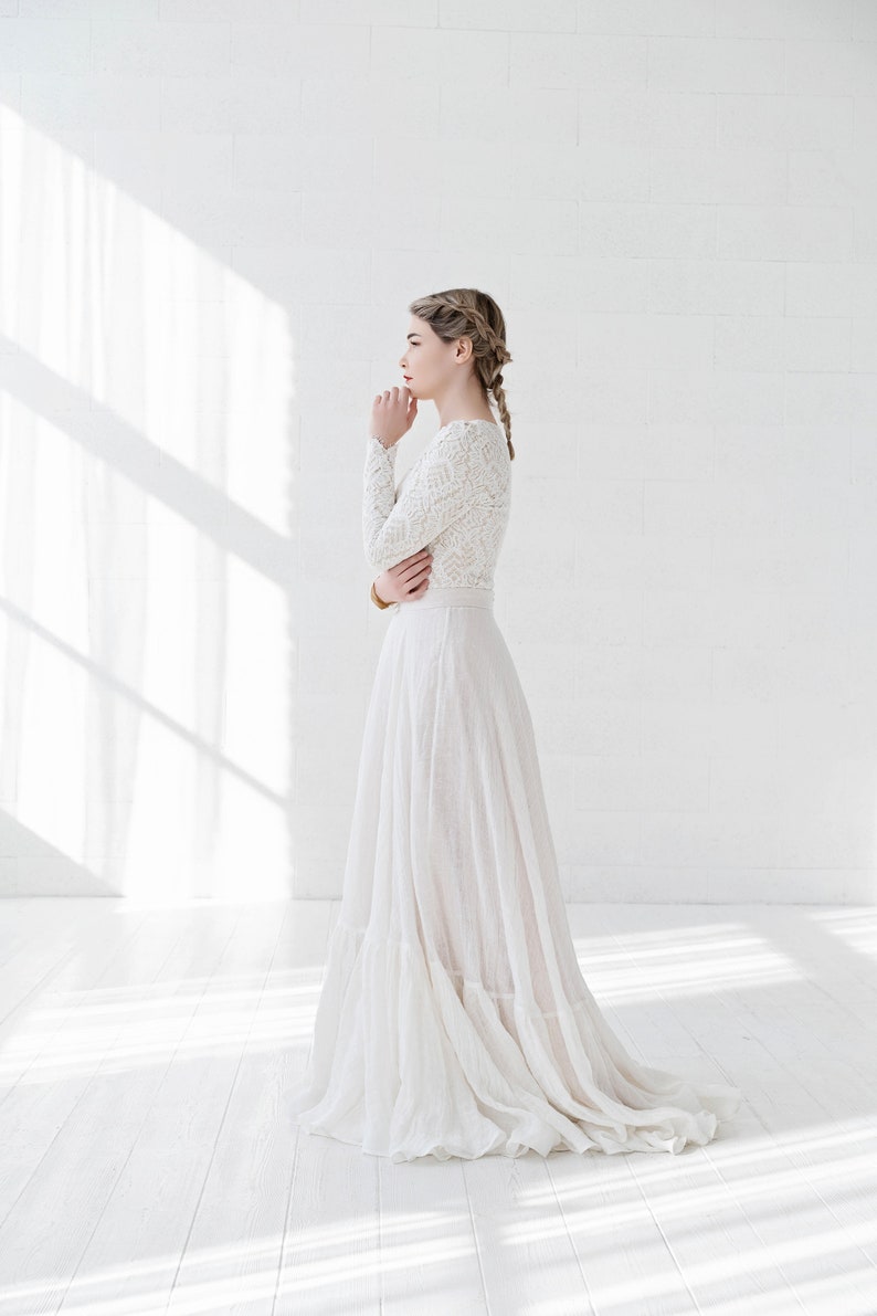 Olivia - cotton and linen wedding dress / rustic wedding dress / barn wedding dress / country bride / linen bridal down / eco wedding dress image 2