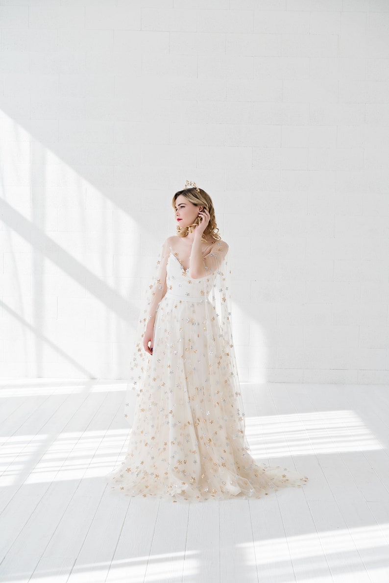 Weddings Category Winner: Etsy Design Awards 2020 Estelle celestial wedding dress / bridal gown with silver and gold sequin stars image 1