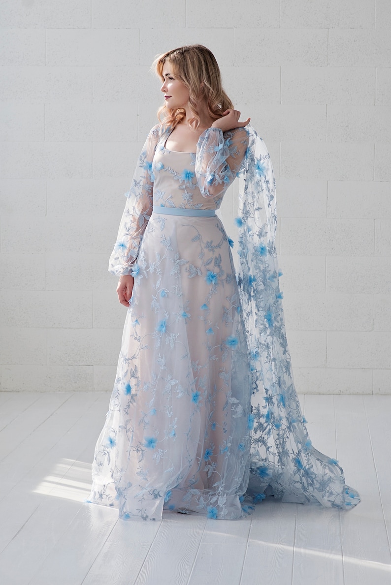 Azura floral wedding dress / unique bridal gown / 3D floral wedding dress / bustle wedding dress / poet sleeves gown / bridal separates image 5