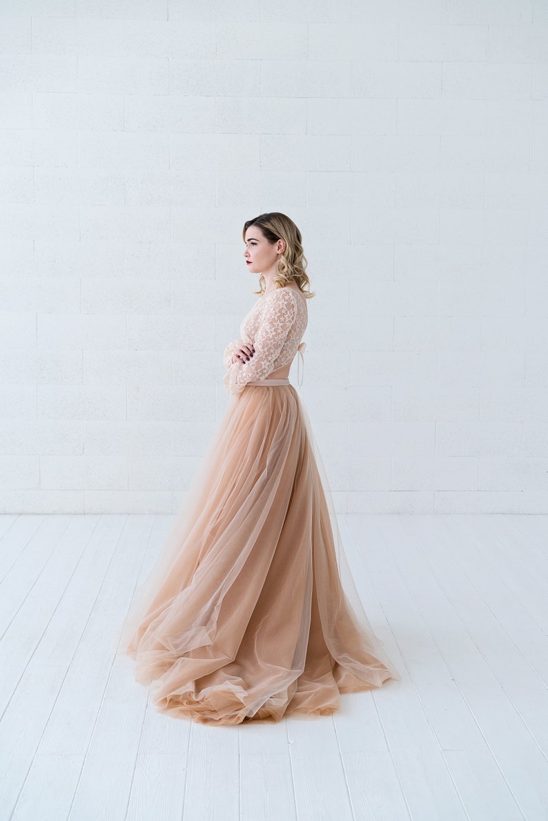 Soraya voluminous dual color wedding skirt / dimensional bridal skirt / wide A line wedding tulle skirt / cream tan nude color tulle skirt image 4