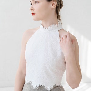 Esmeralda bridal crop top / bridal lace crop top / high neck lace top / halterneck lace top / sleeveless crop top / bohemian crop top image 5