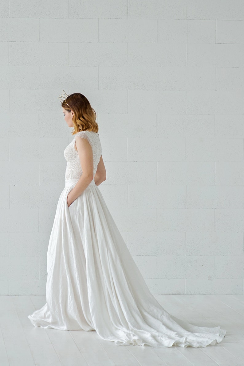 Rhea linen wedding skirt / barn wedding style skirt / natural bridal skirt / bohemian wedding skirt / boho bridal skirt with pockets image 2