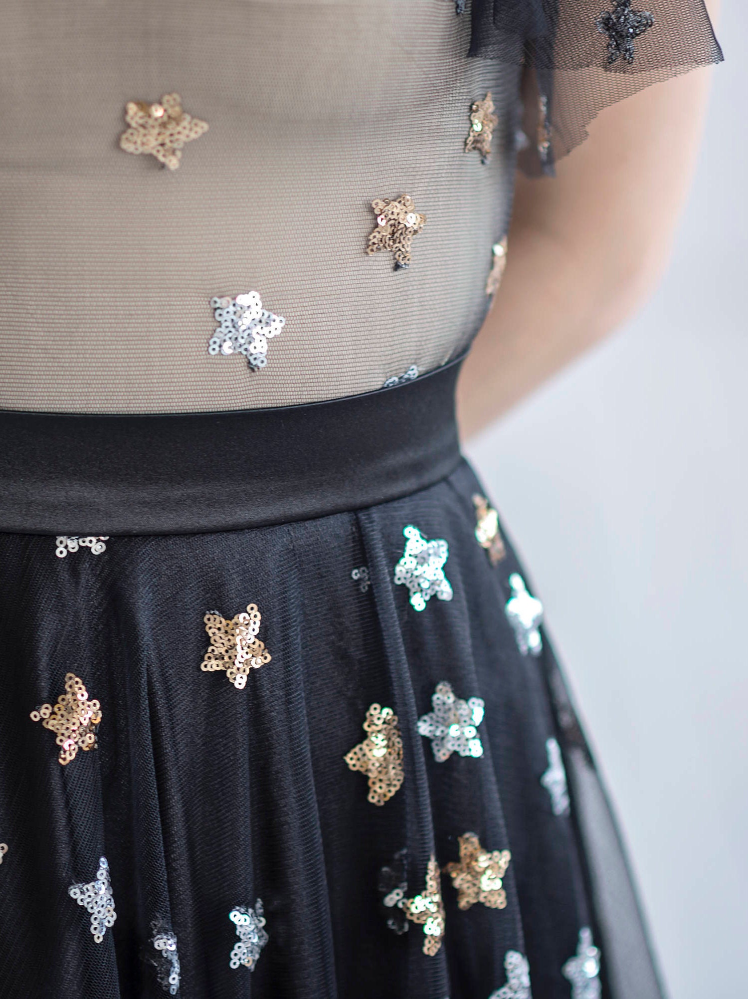 Tamsin Black tulle skirt Black skirt with sequin stars sequined Black skirt New years outfit prom skirt unique skirt