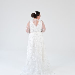 Azura floral wedding dress / unique bridal gown / 3D floral wedding dress / bustle wedding dress / poet sleeves gown / bridal separates image 3
