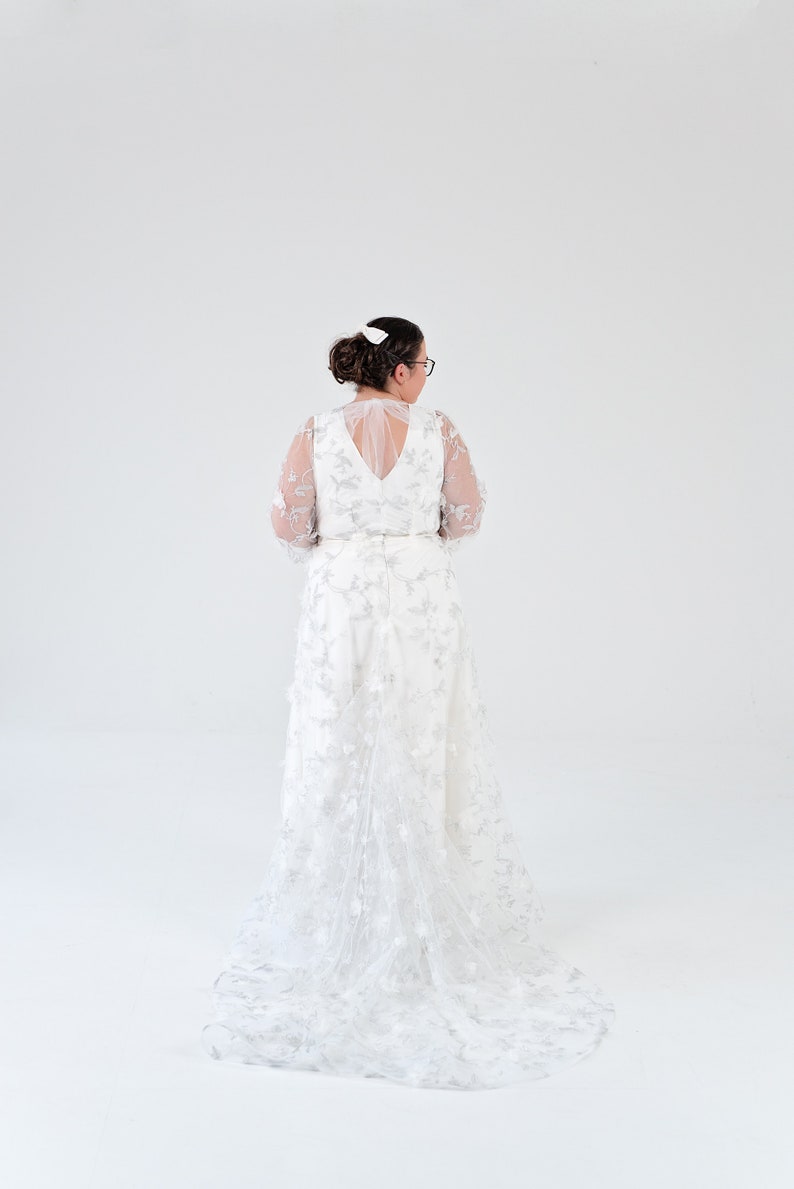 Azura floral wedding dress / unique bridal gown / 3D floral wedding dress / bustle wedding dress / poet sleeves gown / bridal separates image 3