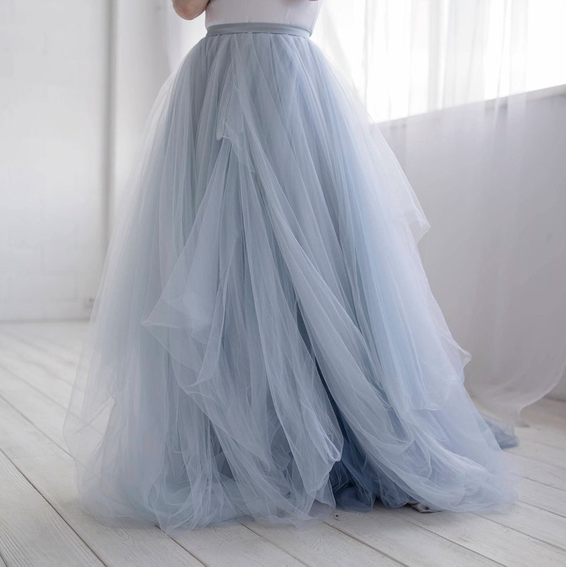 Nora ombre bridal skirt / tulle wedding skirt / tulle bridal skirt / dusty blue bridal skirt / custom ombre dyed tulle floor length skirt image 3