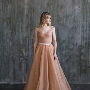 Millaray - Sparkly Gold Glitter Wedding Dress / off the Shoulder Illusion Bridal Gown / Nude