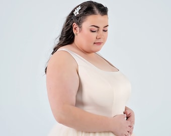 Faerie - bridal bodysuit / square neckline bridal top / sleeveless bridal top / straps plus size bridal bodysuit / champagne bridal top /