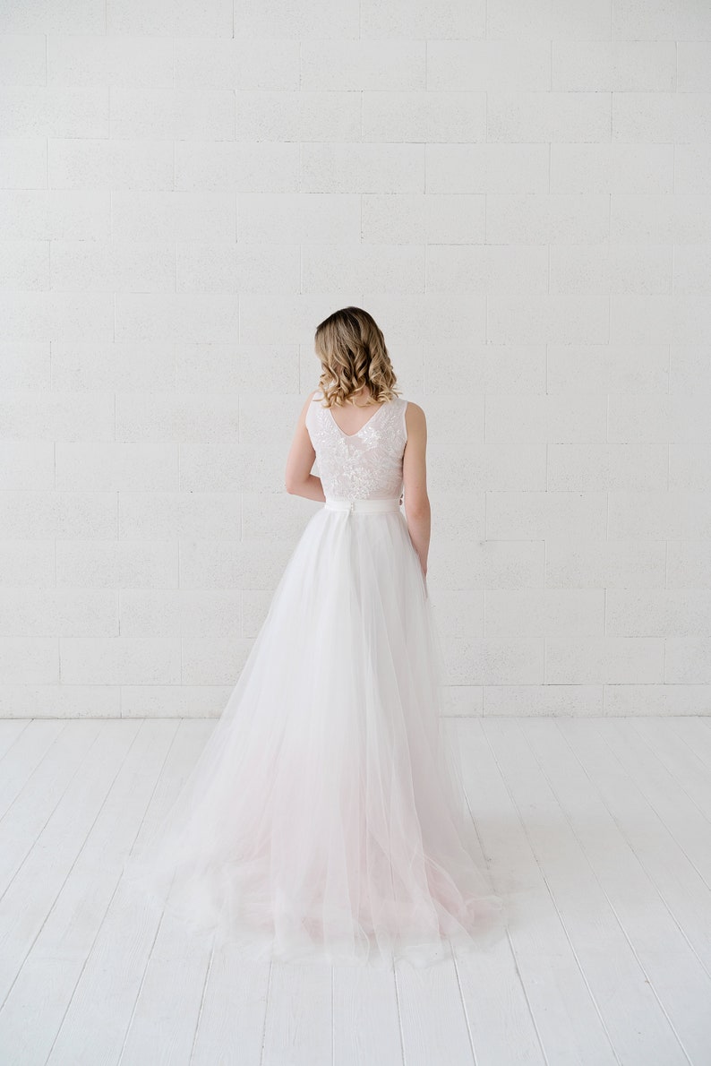 Helene very romantic bridal tulle skirt with a subtle dip dyed ombre bottom / touch of color wedding skirt / softest tulle wedding skirt image 2