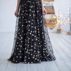 Tamsin black dress with sequin stars / alternative wedding dress / stars wedding dress / prom dress / performance dress / flutter sleeves image 9