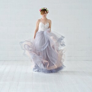 Eleonor - unique wedding dress / two piece bridal gown / horsehair wedding dress / grey wedding dress / illusion neckline lace bridal gown image 4