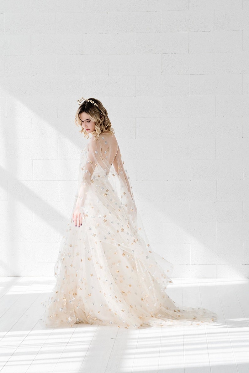 Estelle - celestial wedding skirt / bridal skirt with silver and gold sequin stars / unique wedding skirt in cream star tulle image 9