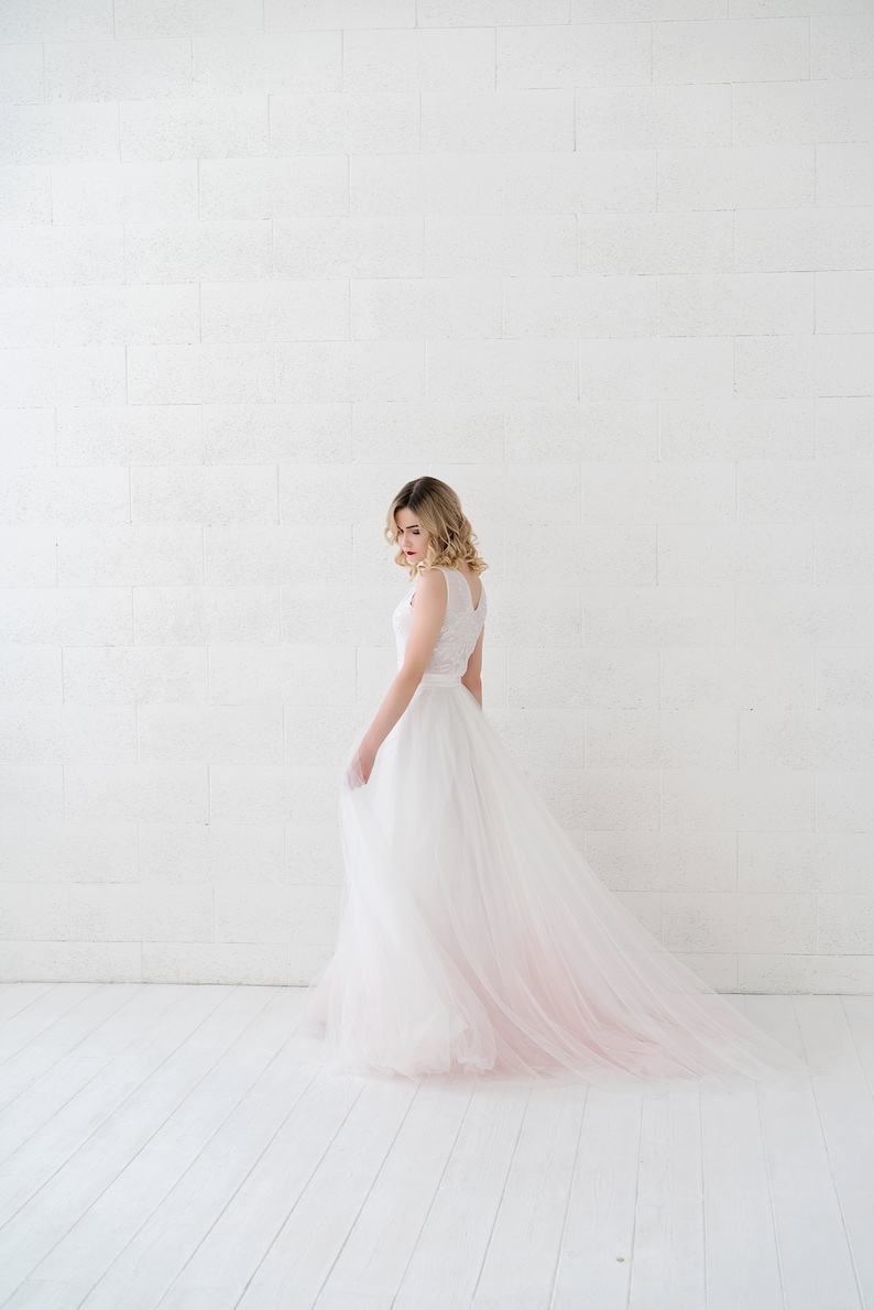 Helene very romantic bridal tulle skirt with a subtle dip dyed ombre bottom / touch of color wedding skirt / softest tulle wedding skirt image 9