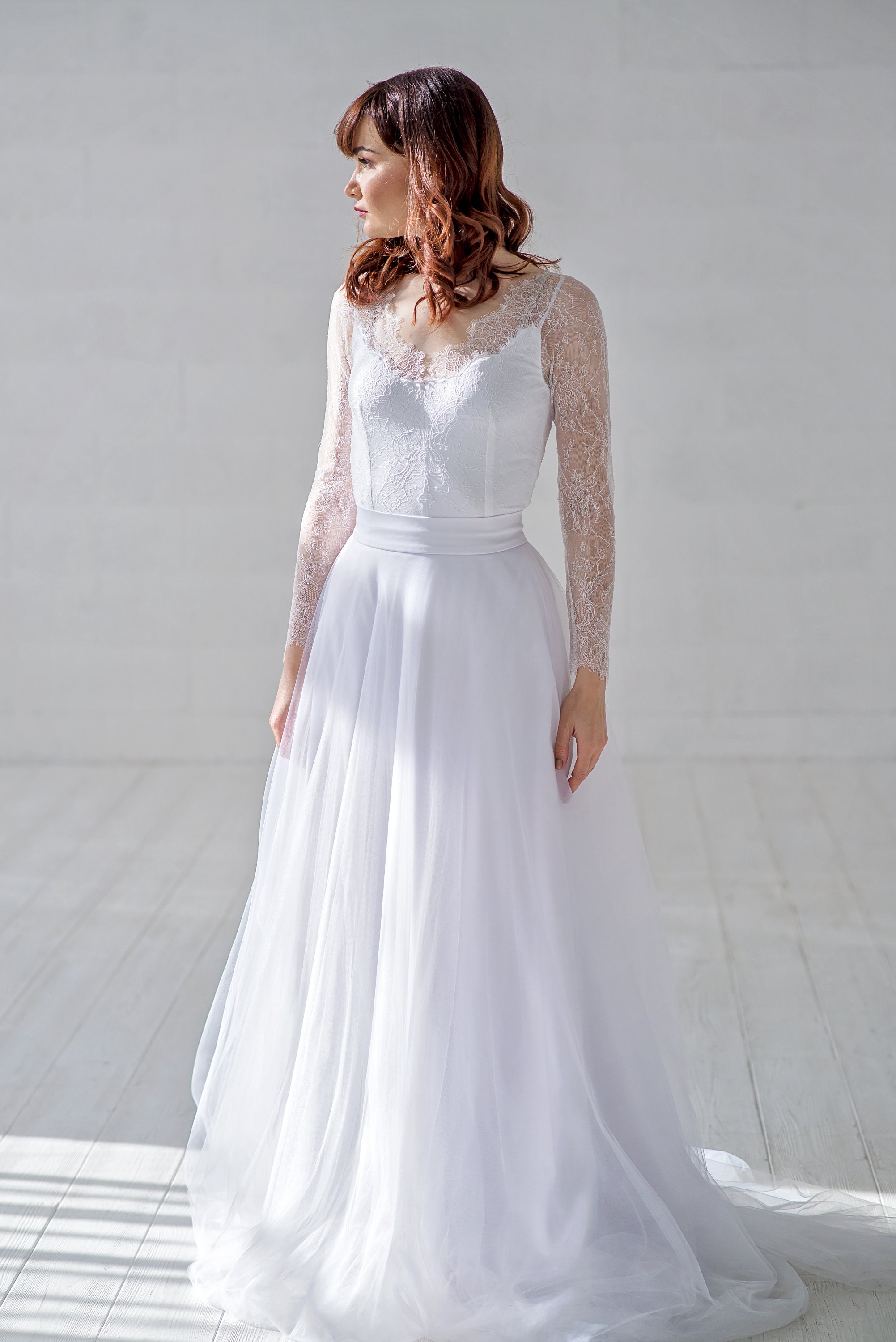 Yona - bridal lace bodysuit and flat tulle skirt - two piece