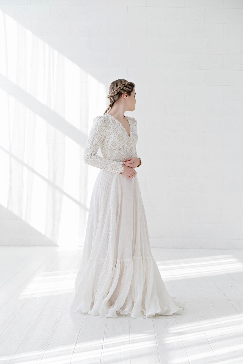 Olivia - cotton and linen wedding dress / rustic wedding dress / barn wedding dress / country bride / linen bridal down / eco wedding dress image 5