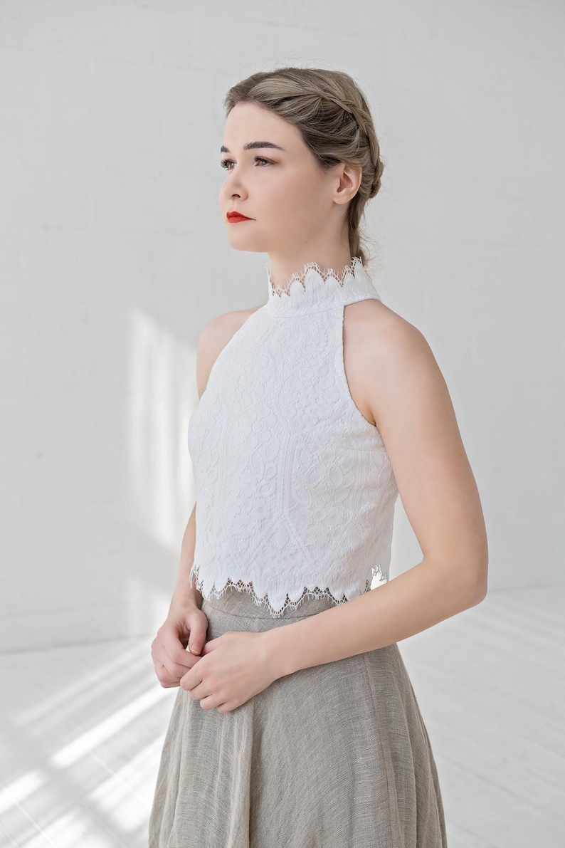 Esmeralda bridal crop top / bridal lace crop top / high neck lace top / halterneck lace top / sleeveless crop top / bohemian crop top image 1