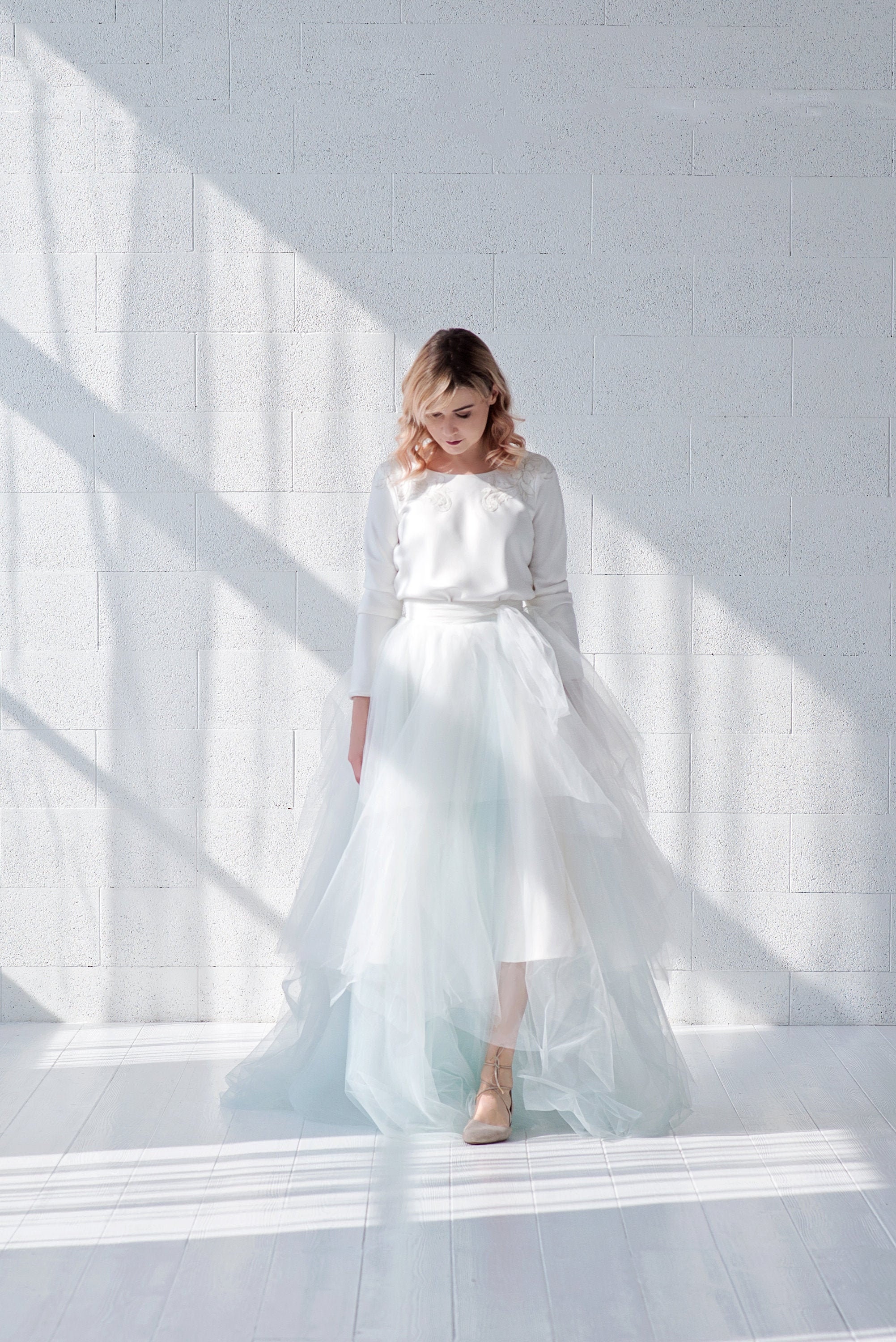 White tulle cheap overskirt