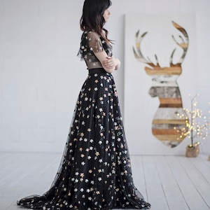 Tamsin black dress with sequin stars / alternative wedding dress / stars wedding dress / prom dress / performance dress / flutter sleeves image 7