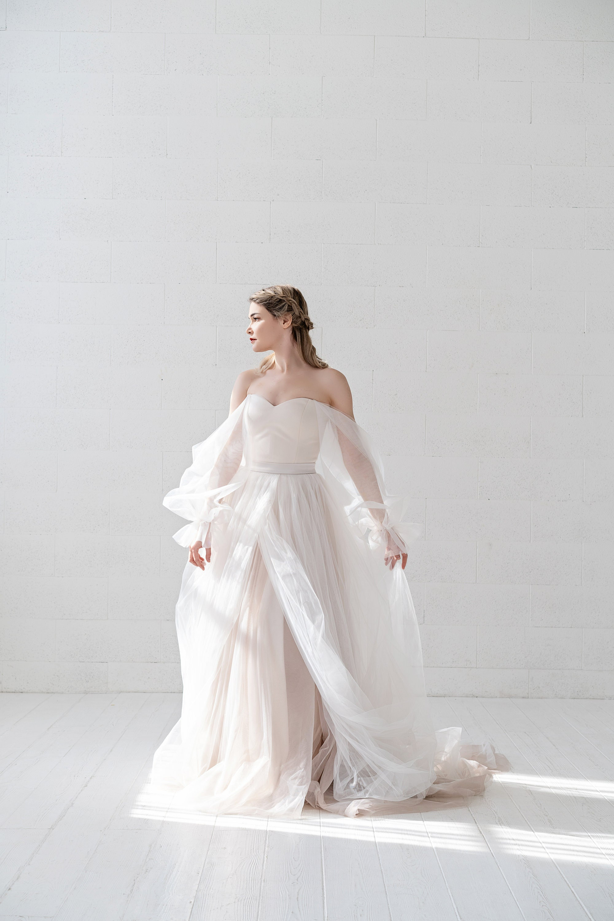 Gaia off the Shoulder Wedding Dress / Balloon Sleeves Gown / - Etsy