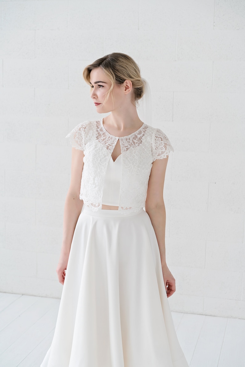 Josephine short wedding dress / simple bridal gown / courthouse wedding dress / sweetheart wedding dress / wedding crop top and skirt image 10