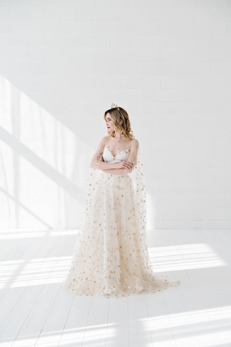 Weddings Category Winner: Etsy Design Awards 2020 Estelle celestial wedding dress / bridal gown with silver and gold sequin stars image 9