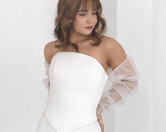 Nebula - round neckline corset / basque waist wedding corset / glitter bridal top / pointy edge bridal corset