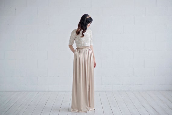 Oria Gold Wedding Dress Simple Wedding Dress Elopement Etsy