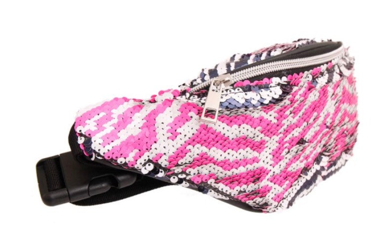 White Sequin Zebra Print Fanny Pack
